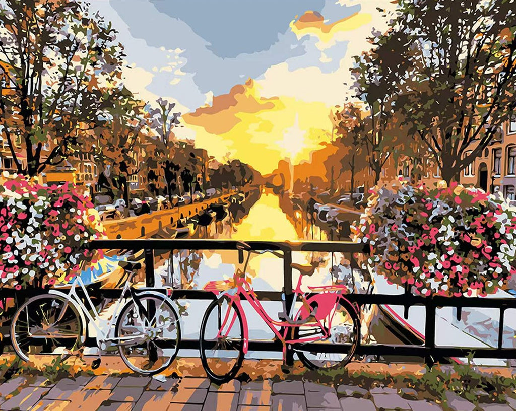 Vélos et Rivière Peinture par Numéros