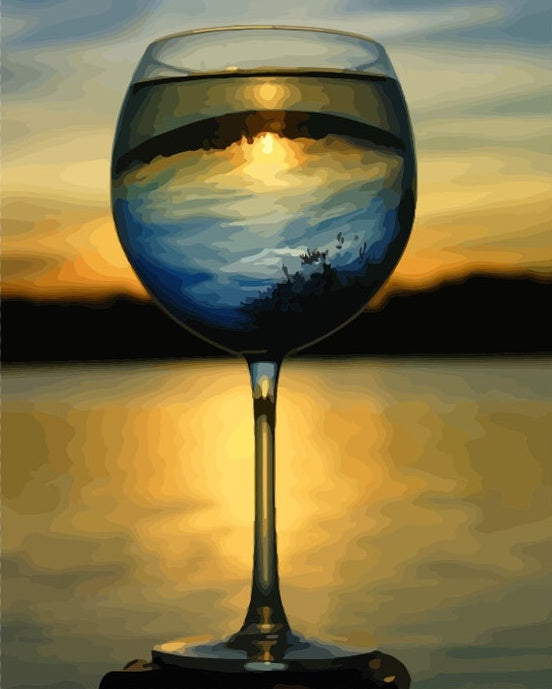Verre au Coucher du Soleil Peinture par Numéros