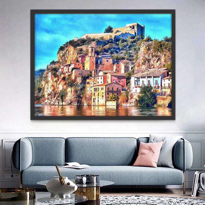 Village en bord de Mer Peinture par Numéros