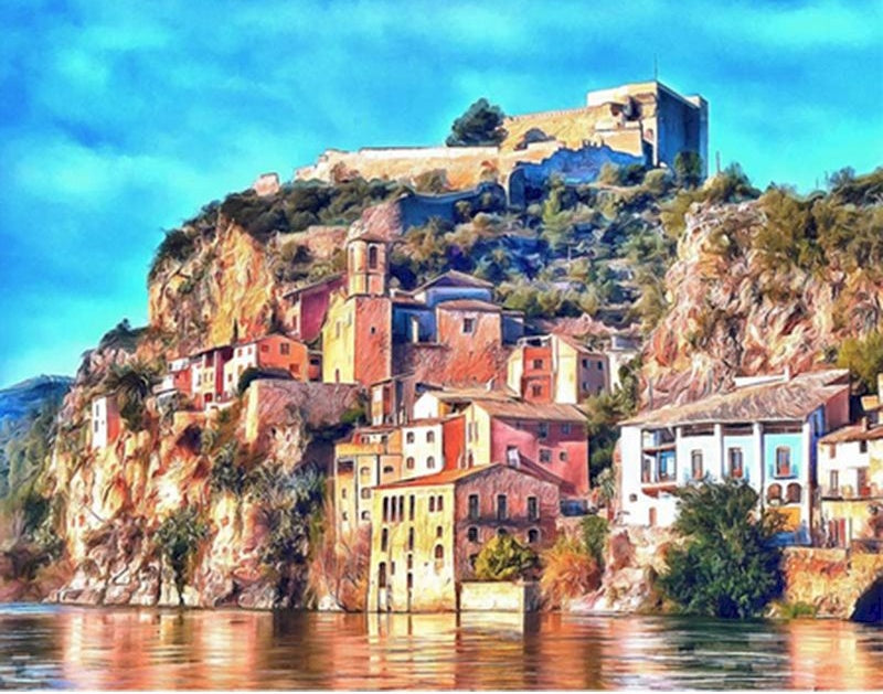 Village en bord de Mer Peinture par Numéros
