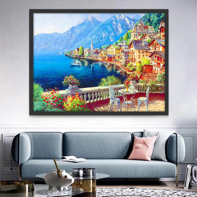 Village et Montagnes Peinture par Numéros