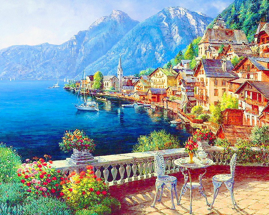 Village et Montagnes Peinture par Numéros