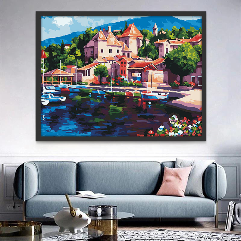 Ville Balnéaire avec des Bateaux Peinture par Numéros
