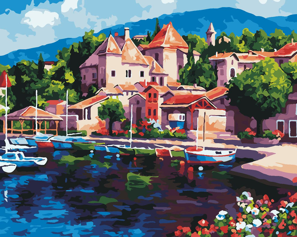 Ville Balnéaire avec des Bateaux Peinture par Numéros