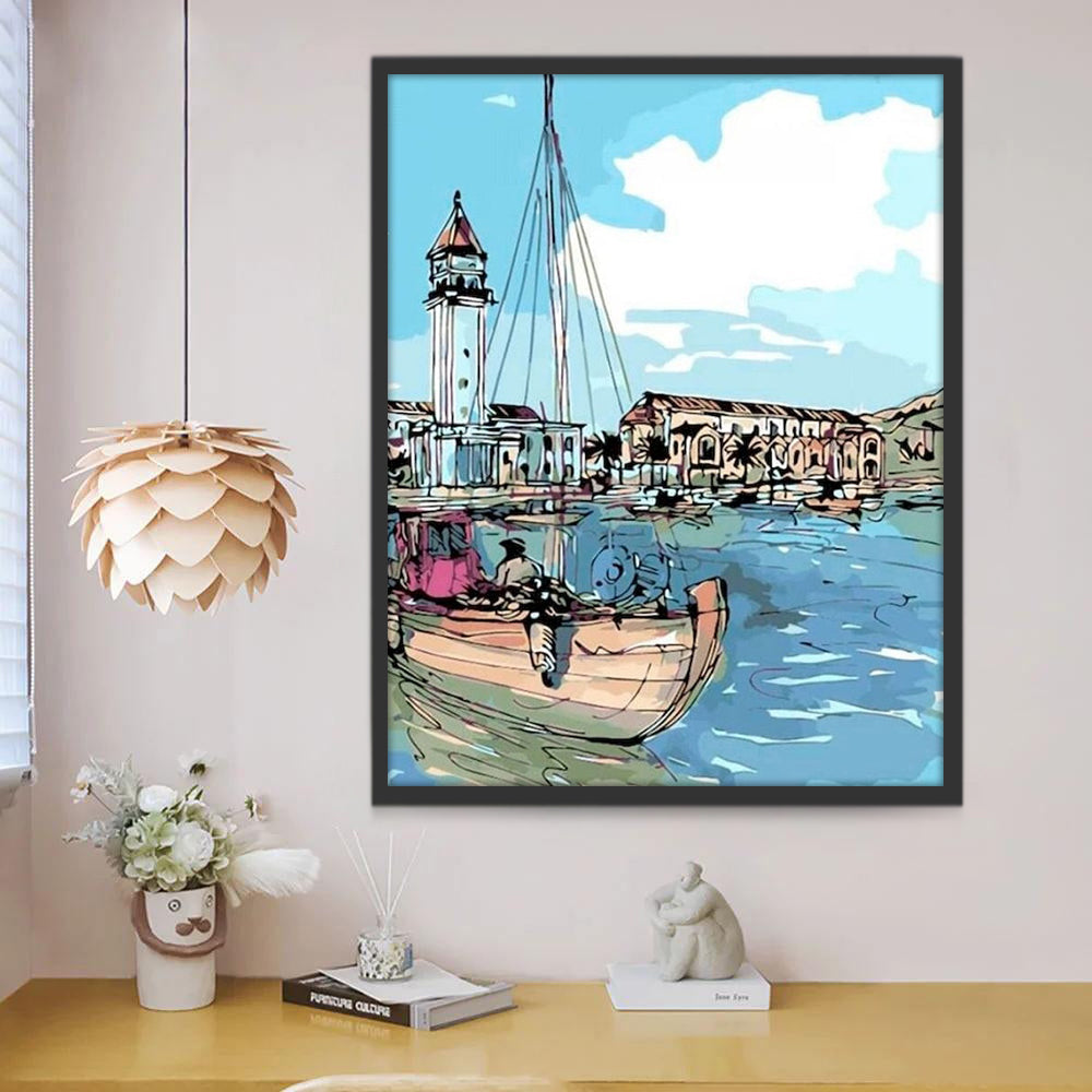 Ville Côtière Peinture par Numéros