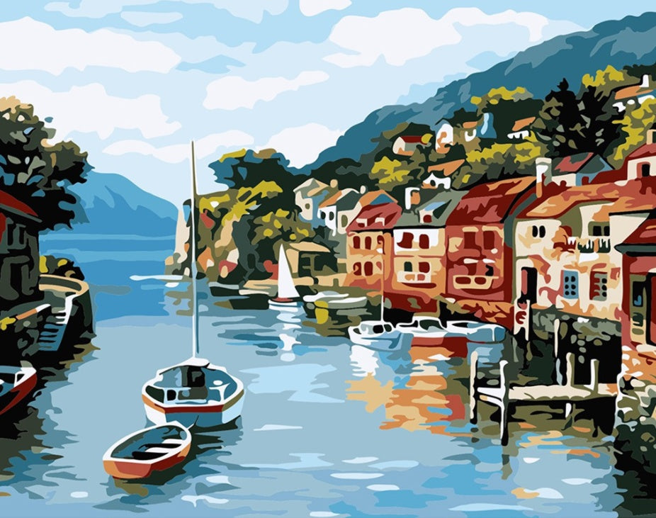 Ville d'Eau Peinture par Numéros