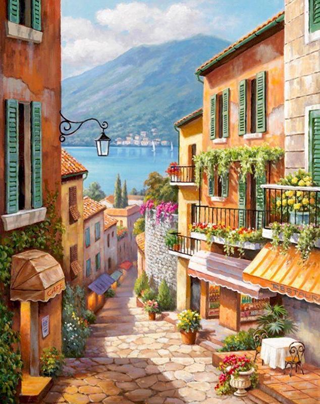 Ville de Montagne Peinture par Numéros