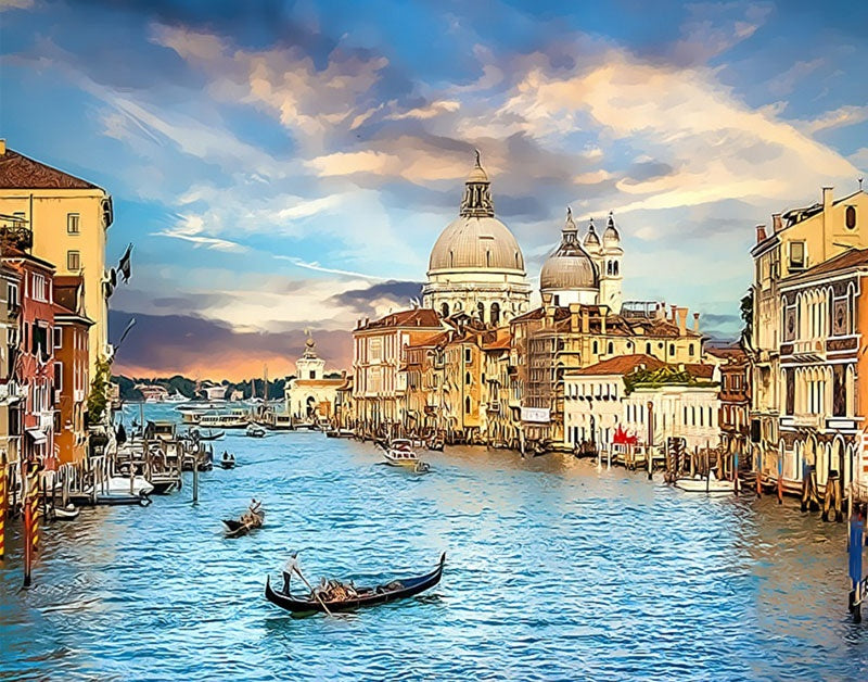 Ville sur l'Eau Peinture par Numéros