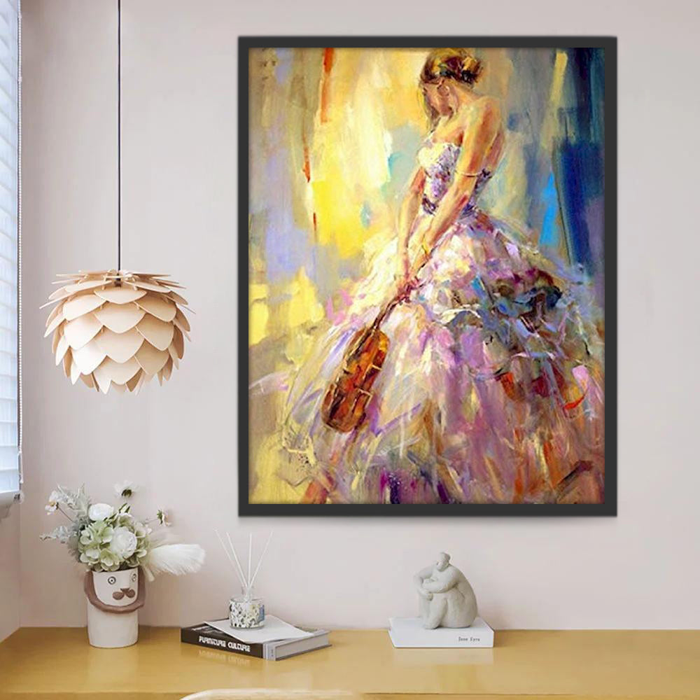 Violoniste en Robe Rose Peinture par Numéros
