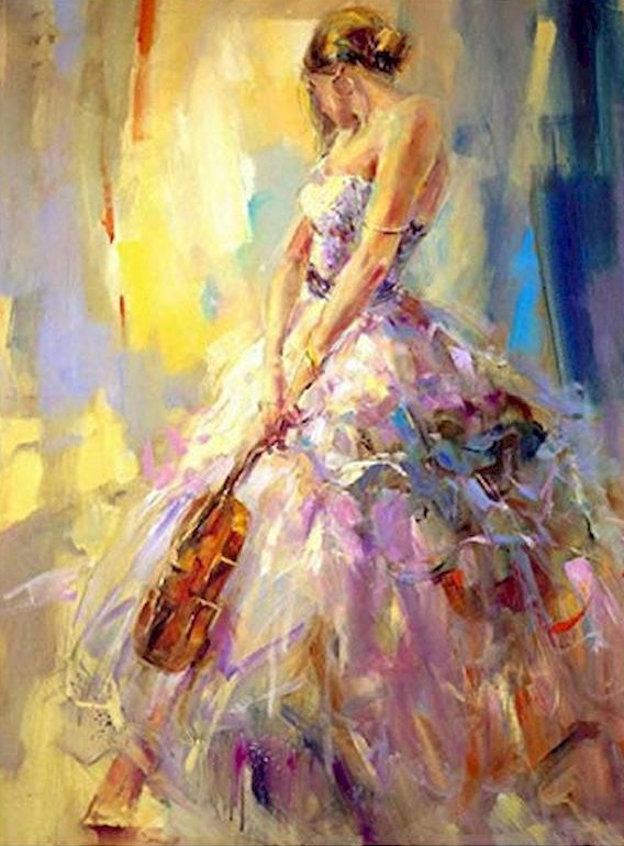 Violoniste en Robe Rose Peinture par Numéros