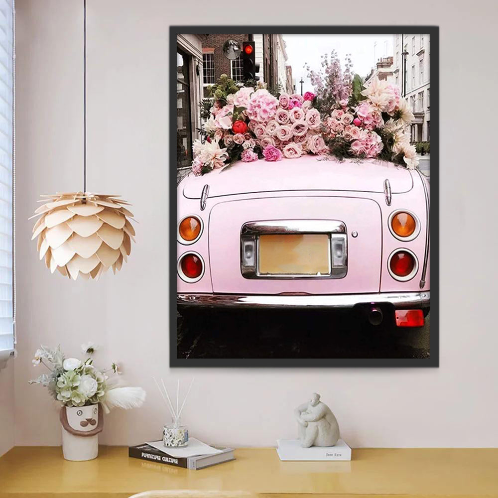 Voiture et Fleur Roses Peinture par Numéros