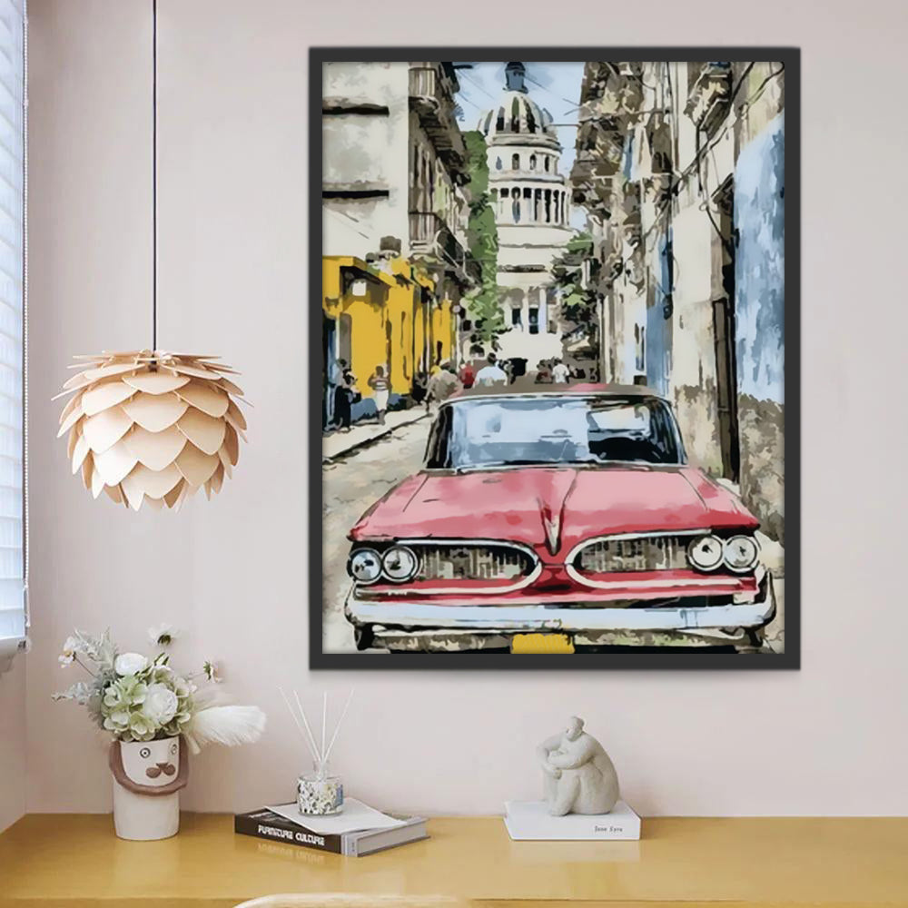 Voiture Rouge dans Havane Peinture par Numéros