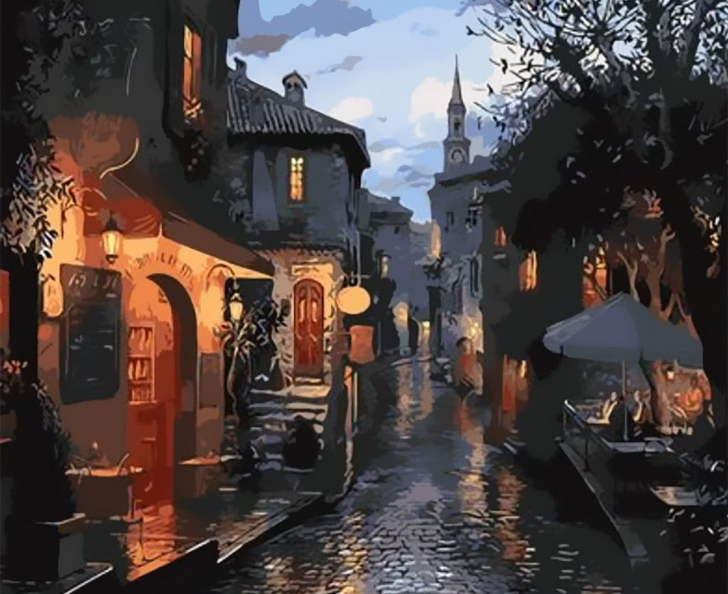 Vue de rue la nuit Peinture par Numéros