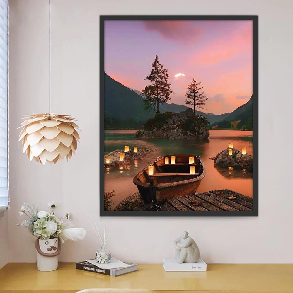 Vue du lac au crépuscule Peinture par Numéros