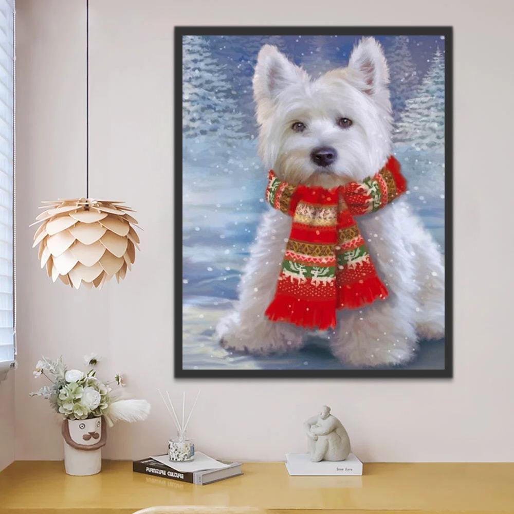 Westie avec une Echarpe Rouge de Noël Peinture par Numéros
