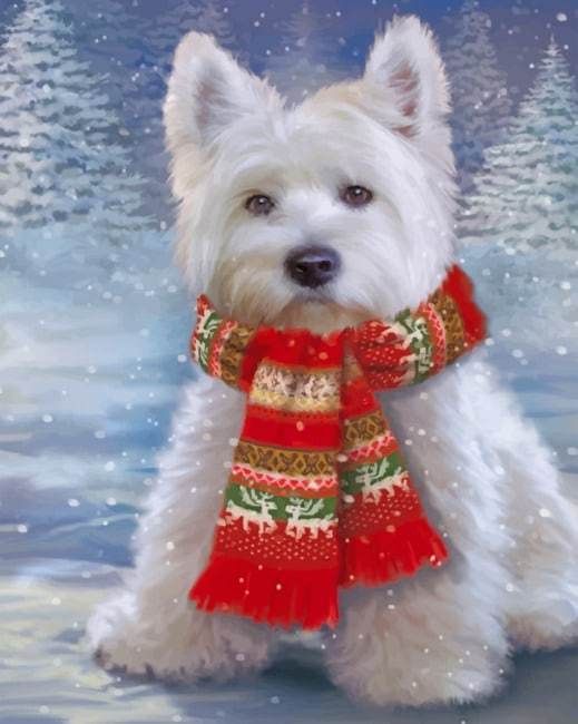 Westie avec une Echarpe Rouge de Noël Peinture par Numéros