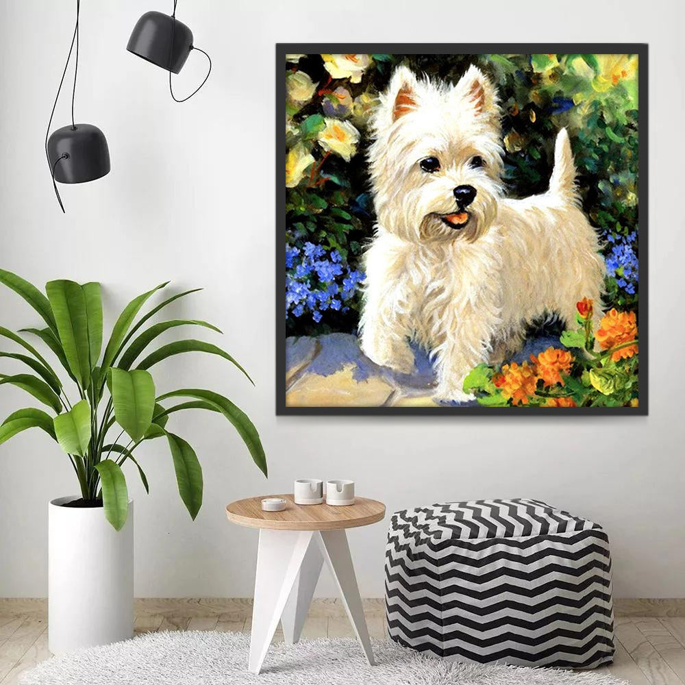 Westie et les Fleurs Peinture par Numéros