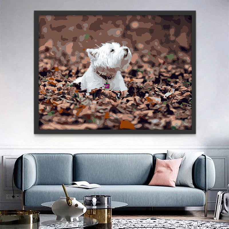 Westies au Milieu de Feuilles Peinture par Numéros