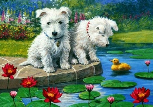 Westies et Lotus Peinture par Numéros