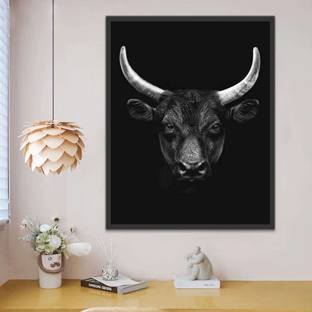 Yak Noir avec Grandes Cornes Peinture par Numéros