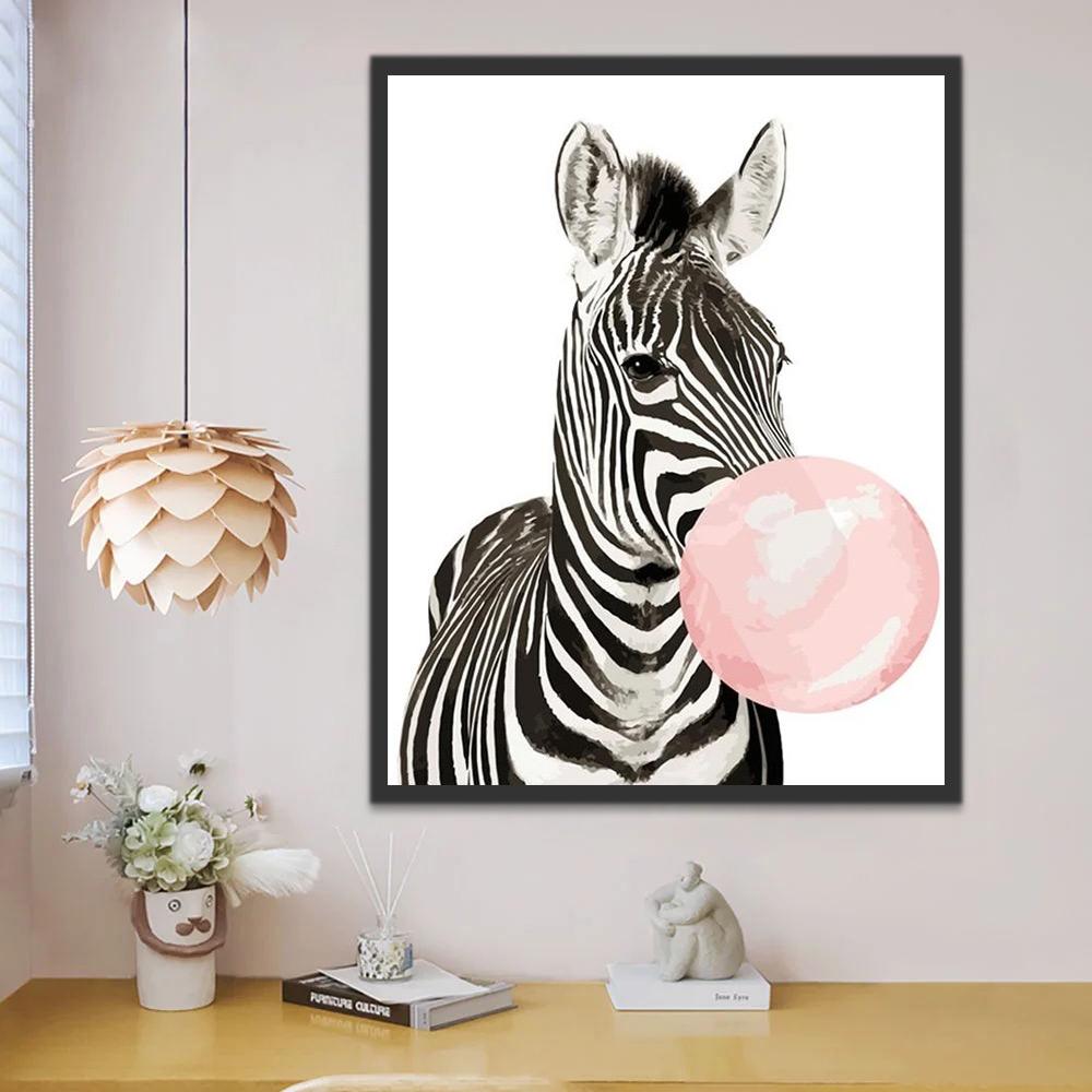Zèbre et Bulle Rose Peinture par Numéros