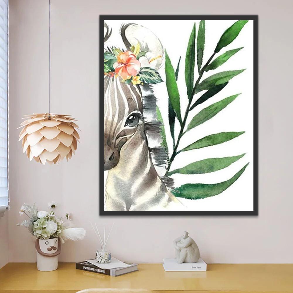Zèbre et Fleurs Peinture par Numéros