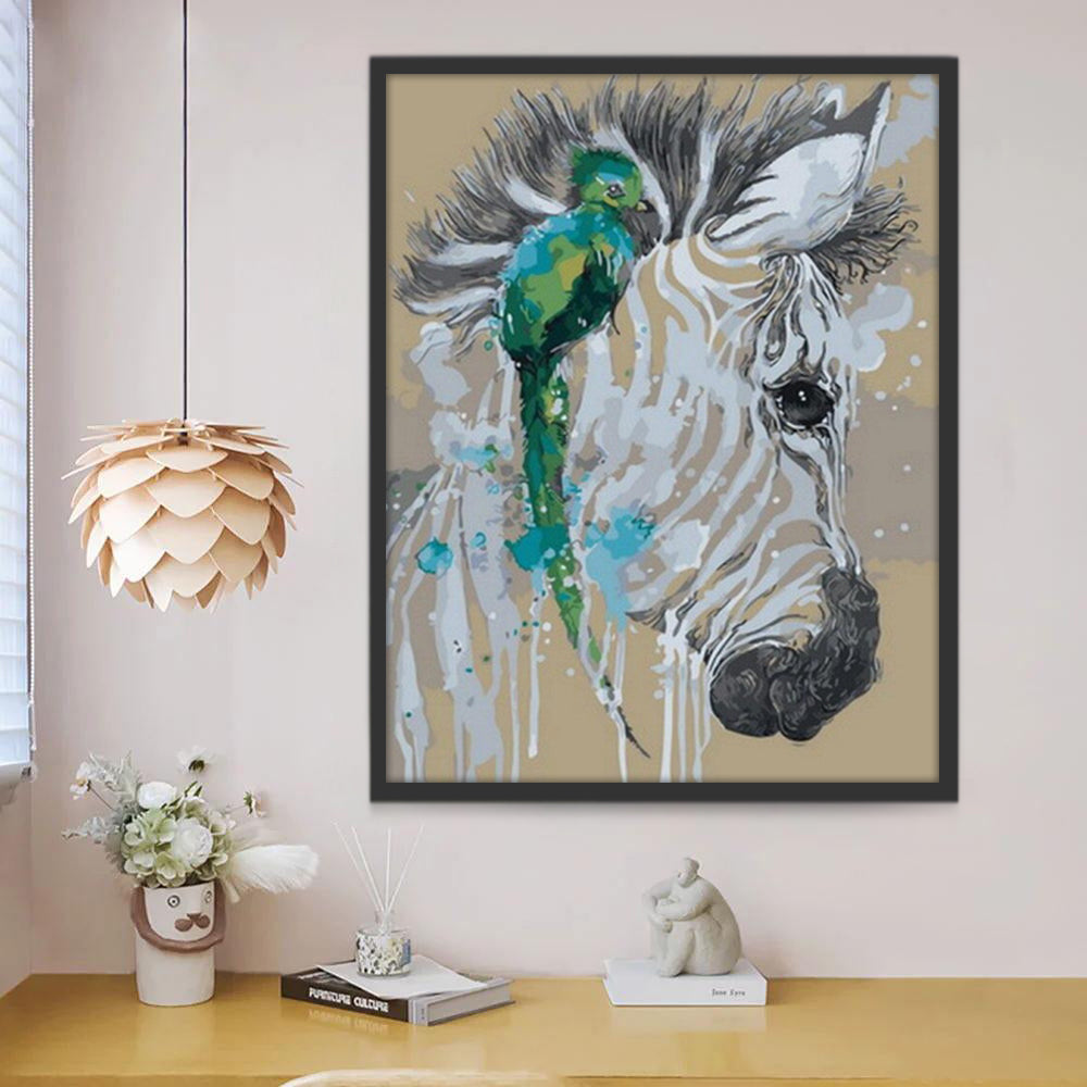 Zèbre et Oiseau Vert Peinture par Numéros