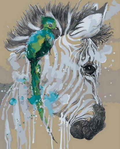 Zèbre et Oiseau Vert Peinture par Numéros