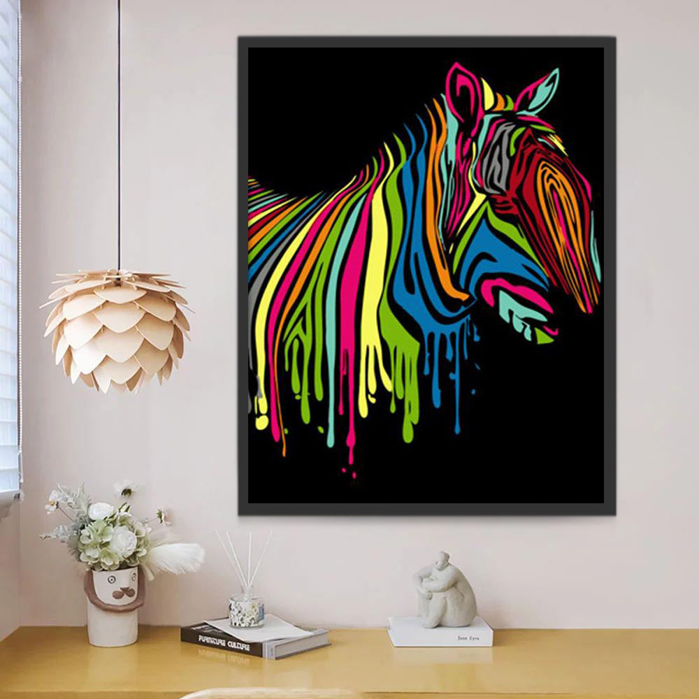 Zèbre Multicolores Déssiné Peinture par Numéros